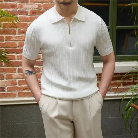 Men's Slim Fit Sunken Stripe Knitwear Short Sleeve - Versatile All-Matching Style