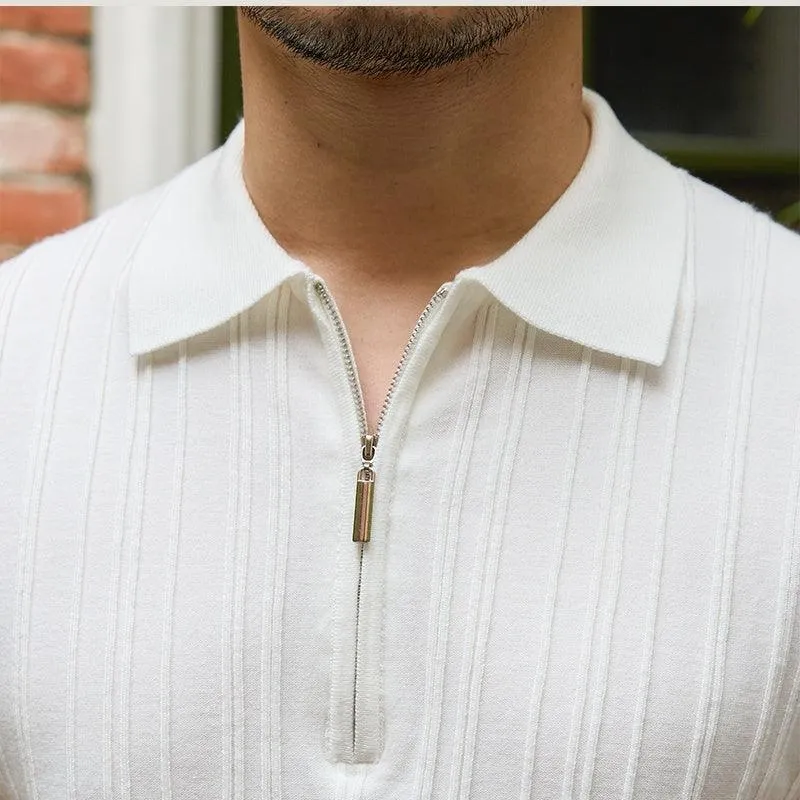 Men's Slim Fit Sunken Stripe Knitwear Short Sleeve - Versatile All-Matching Style