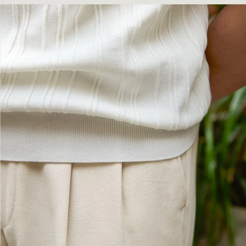 Men's Slim Fit Sunken Stripe Knitwear Short Sleeve - Versatile All-Matching Style