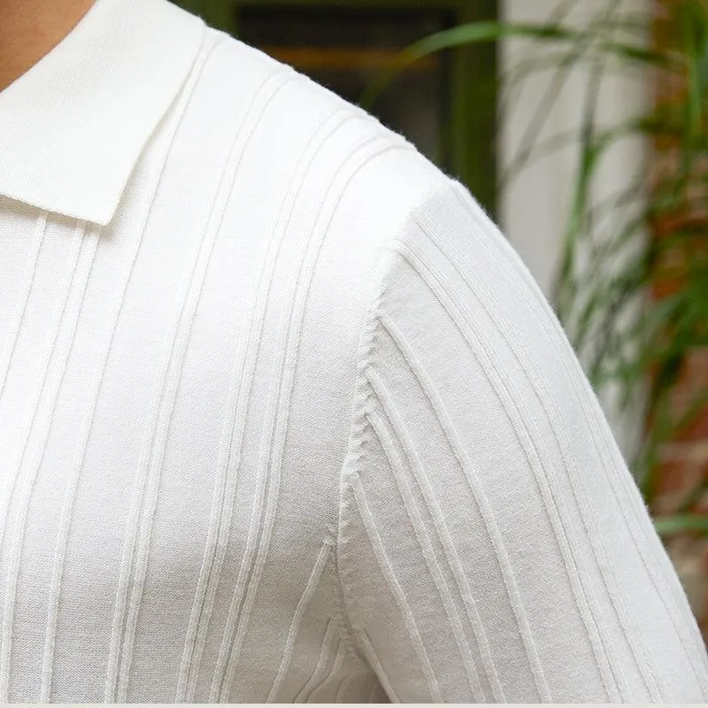 Men's Slim Fit Sunken Stripe Knitwear Short Sleeve - Versatile All-Matching Style