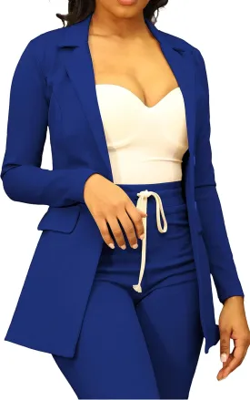 PINSV Women Casual Blazer Work Business Open Front Long Sleeve Suit Jacket
