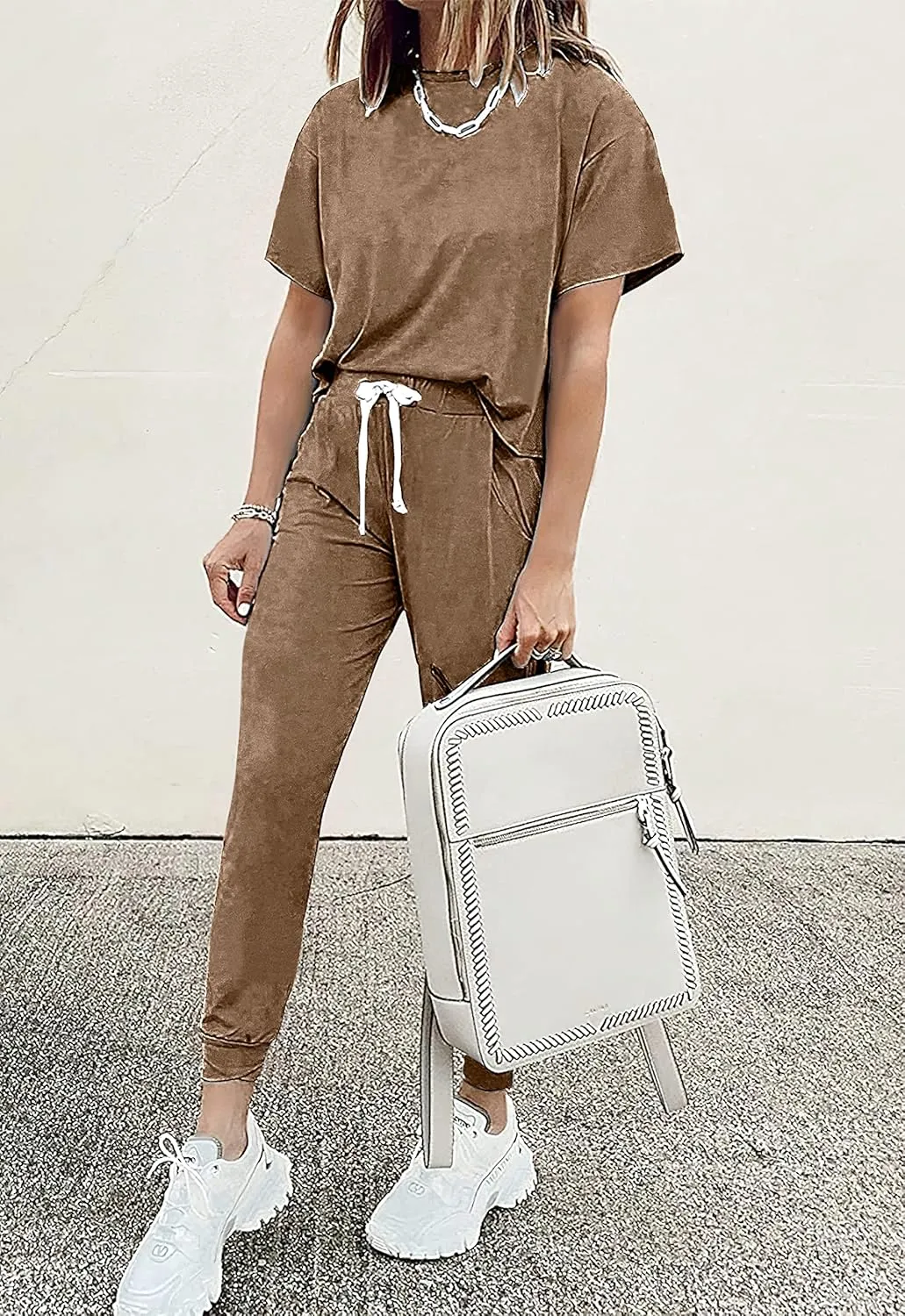 PRETTYGARDEN Women Summer Two Piece Outfits Striped Short Sleeve Pullover and Long Pants Tracksuit Travel Pajama Lounge Set