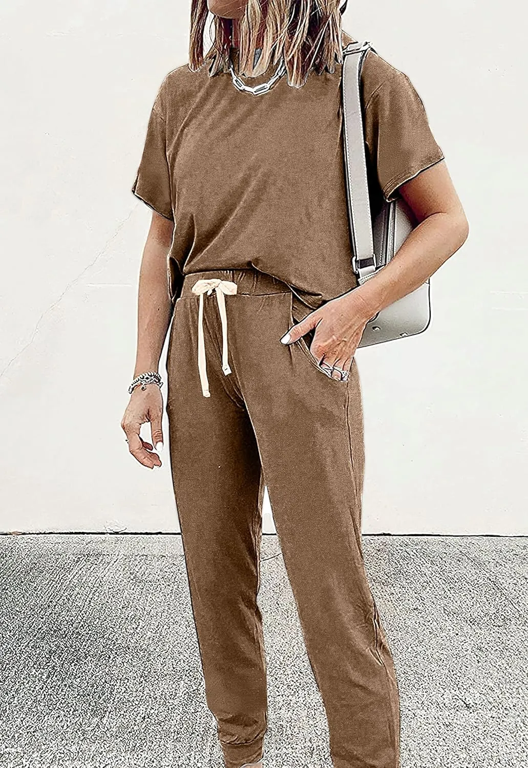PRETTYGARDEN Women Summer Two Piece Outfits Striped Short Sleeve Pullover and Long Pants Tracksuit Travel Pajama Lounge Set
