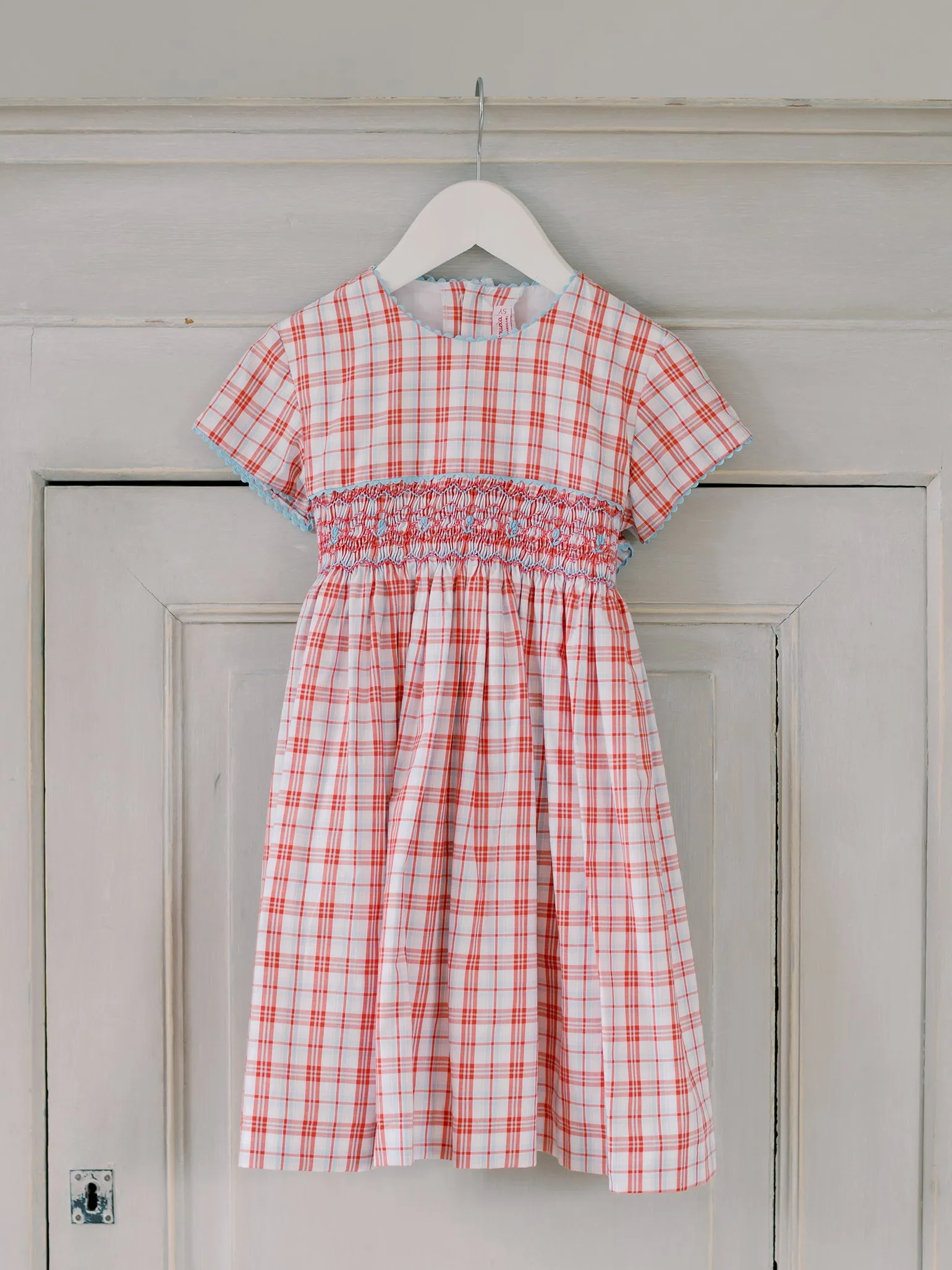 Red Check Ava Girl Hand-Smocked Dress