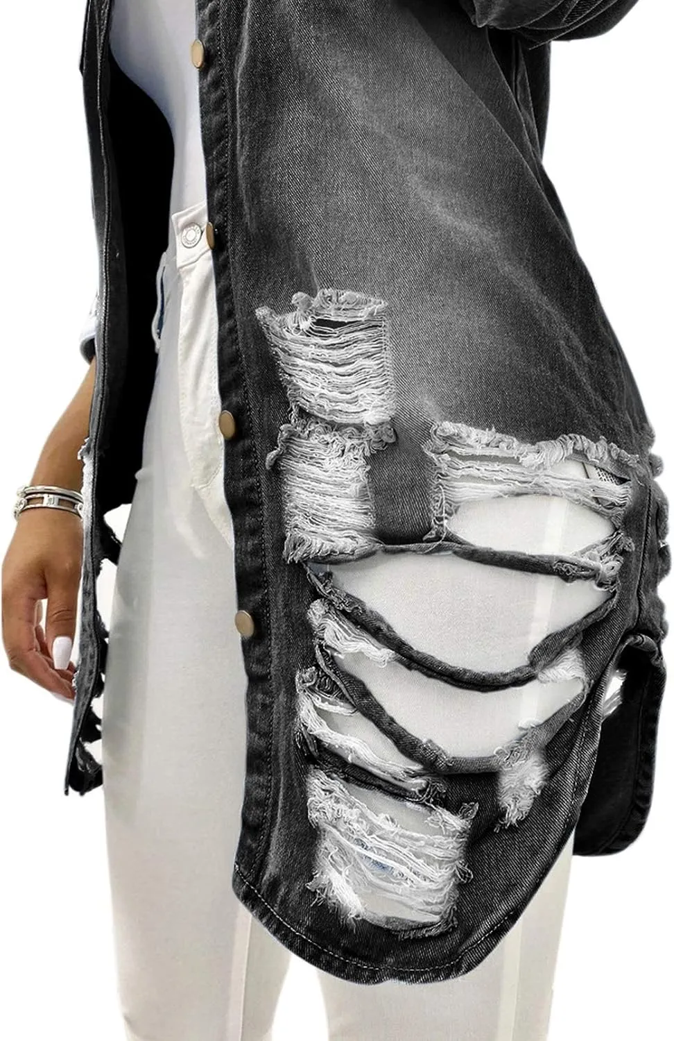 sexycherry Denim Jacket for Women Long Sleeve Classic Trucker Jeans Long Coat Outwear with Pockets