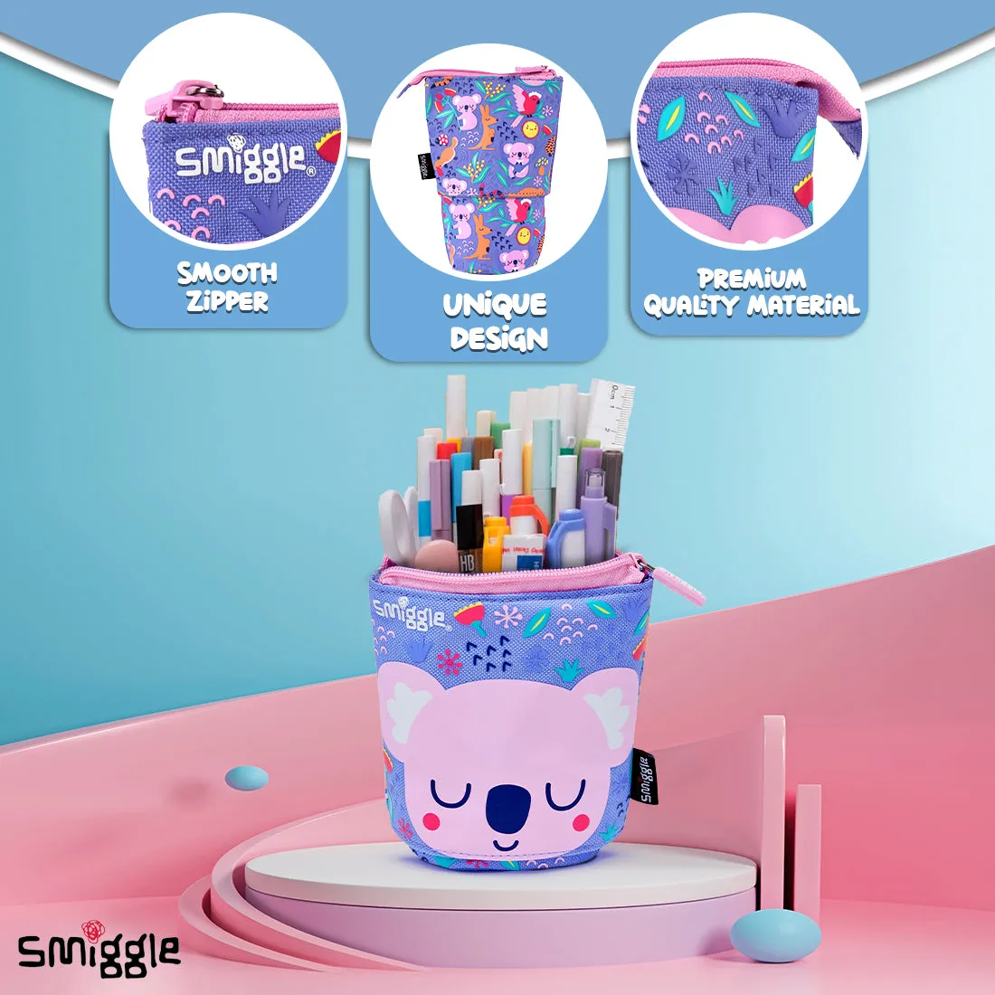 Smiggle Animalia Collection Pencil Pouch Stand Lilac 4Y 