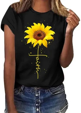 Sunflower Graphic Summer T Shirt Plus Size Loose Blouse Tops Girl Short Sleeve Cute Casual Tees