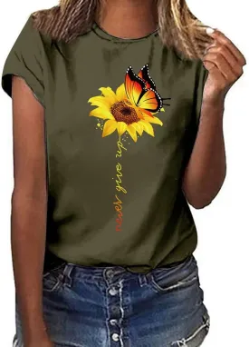 Sunflower Graphic Summer T Shirt Plus Size Loose Blouse Tops Girl Short Sleeve Cute Casual Tees