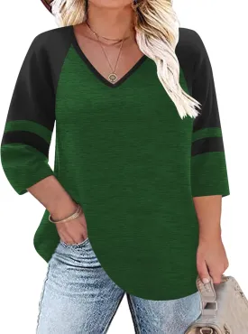 TFSDOD Womens Plus Size Tops V Neck T Shirts 3/4 Sleeve Blouse Summer Casual Tees XL-5X