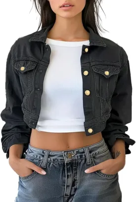 Trendy Washed Cropped Jean Jacket for Women - Short Denim Jacket in Black, Gray, Blue