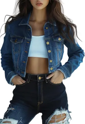 Trendy Washed Cropped Jean Jacket for Women - Short Denim Jacket in Black, Gray, Blue