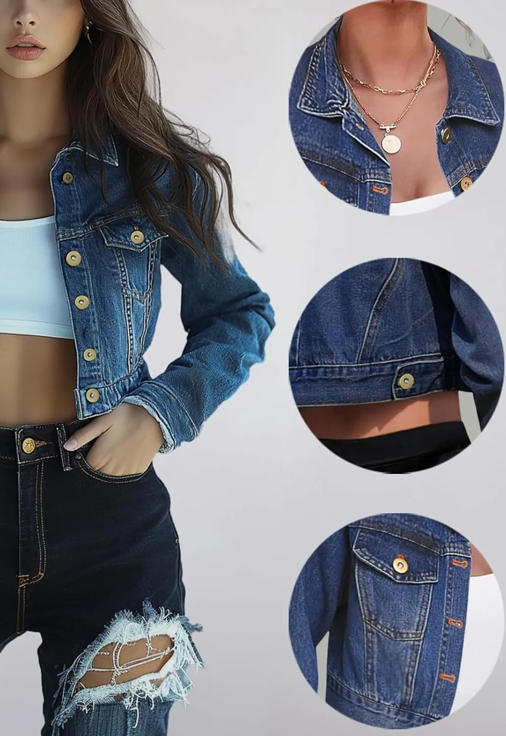 Trendy Washed Cropped Jean Jacket for Women - Short Denim Jacket in Black, Gray, Blue