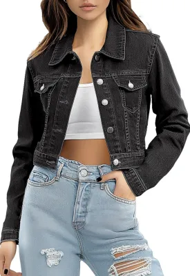 Trendy Washed Cropped Jean Jacket for Women - Short Denim Jacket in Black, Gray, Blue
