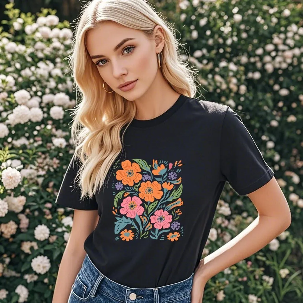 Wildflower Shirt for Women Vintage Floral Tee Flower Plant Tops Sunflower Printed Casual Tees