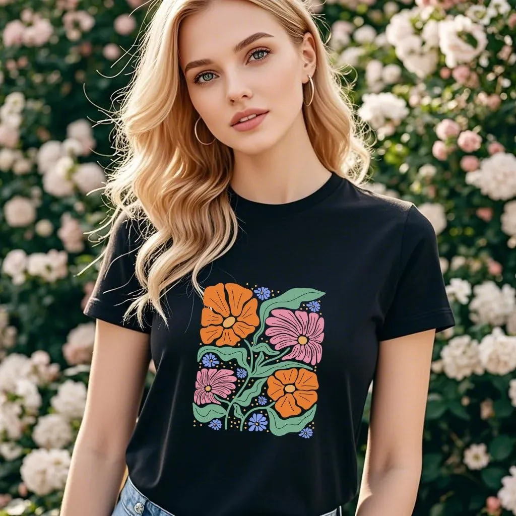 Wildflower Shirt for Women Vintage Floral Tee Flower Plant Tops Sunflower Printed Casual Tees