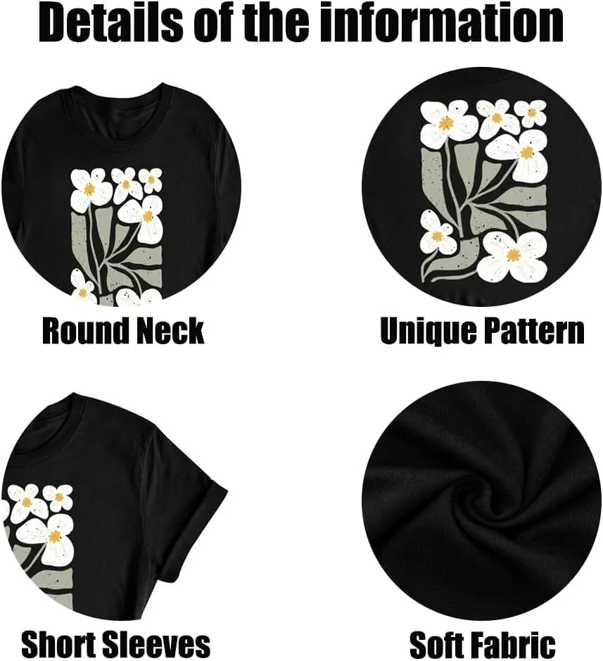 Wildflower Shirt for Women Vintage Floral Tee Flower Plant Tops Sunflower Printed Casual Tees