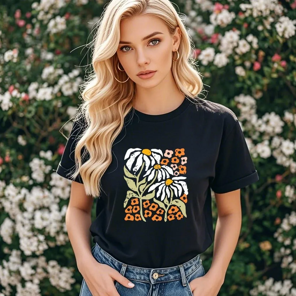 Wildflower Shirt for Women Vintage Floral Tee Flower Plant Tops Sunflower Printed Casual Tees