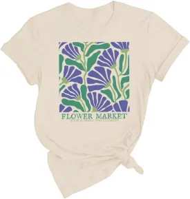 Wildflower Shirt for Women Vintage Floral Tee Flower Plant Tops Sunflower Printed Casual Tees