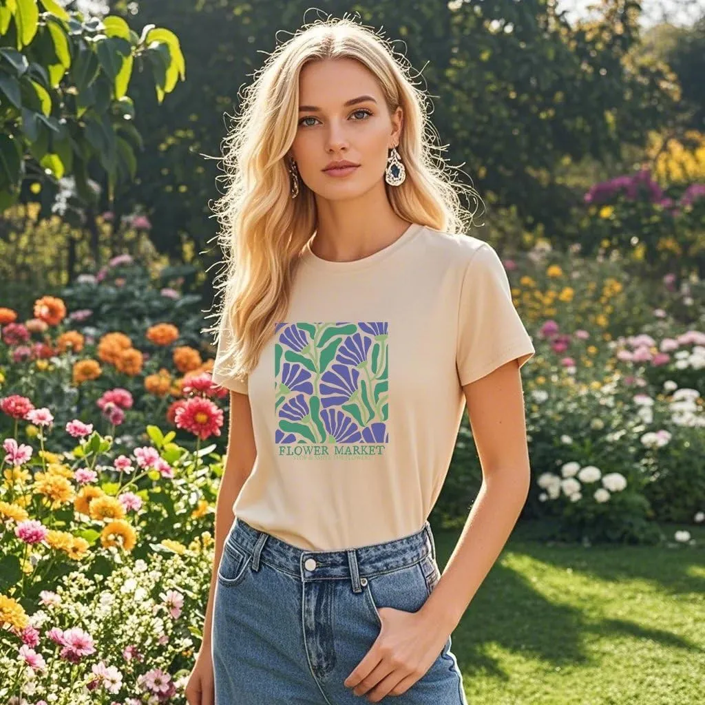 Wildflower Shirt for Women Vintage Floral Tee Flower Plant Tops Sunflower Printed Casual Tees