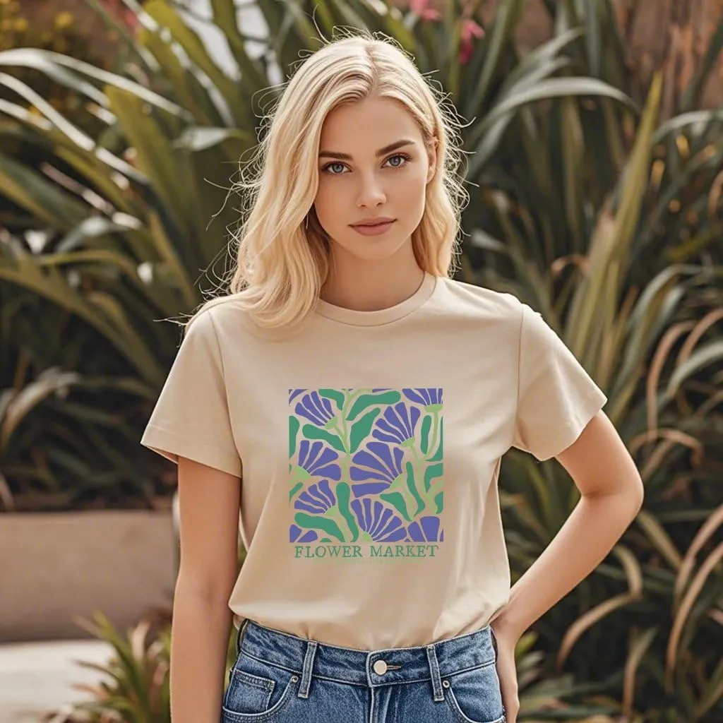 Wildflower Shirt for Women Vintage Floral Tee Flower Plant Tops Sunflower Printed Casual Tees