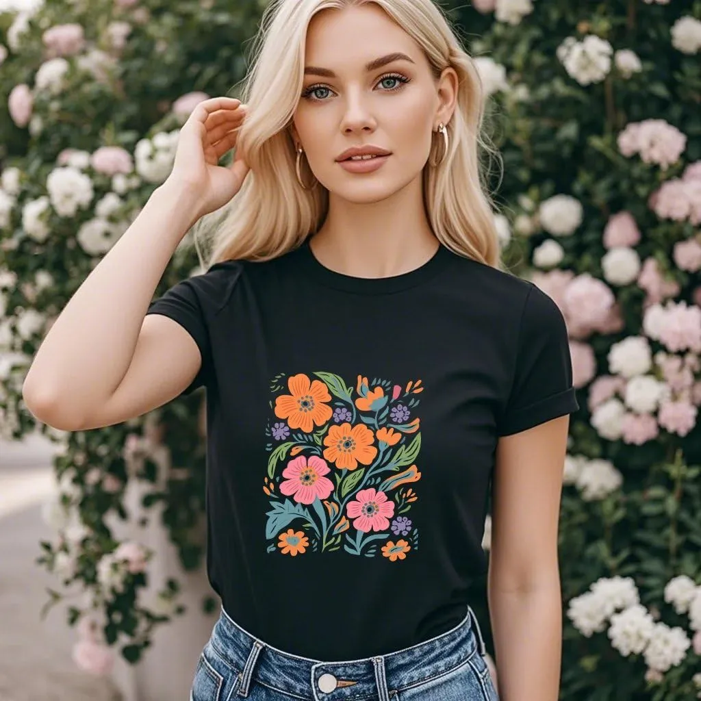 Wildflower Shirt for Women Vintage Floral Tee Flower Plant Tops Sunflower Printed Casual Tees