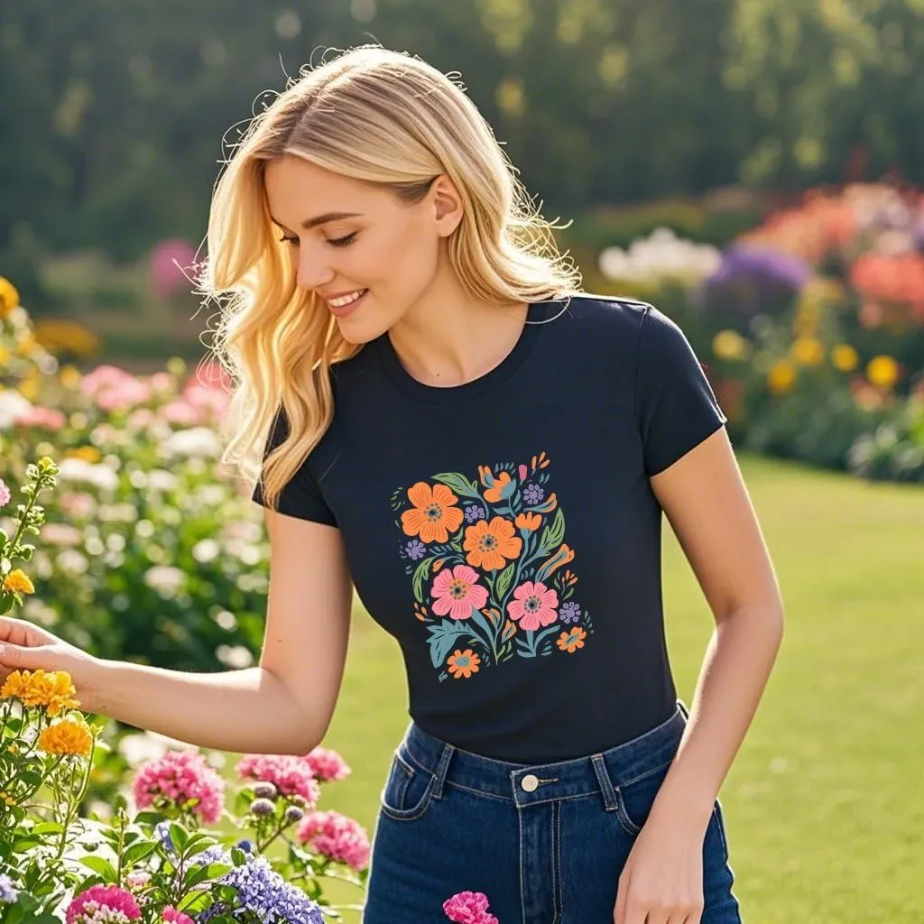 Wildflower Shirt for Women Vintage Floral Tee Flower Plant Tops Sunflower Printed Casual Tees