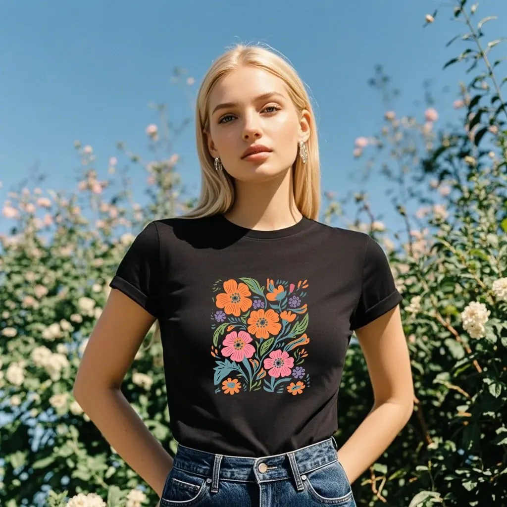 Wildflower Shirt for Women Vintage Floral Tee Flower Plant Tops Sunflower Printed Casual Tees