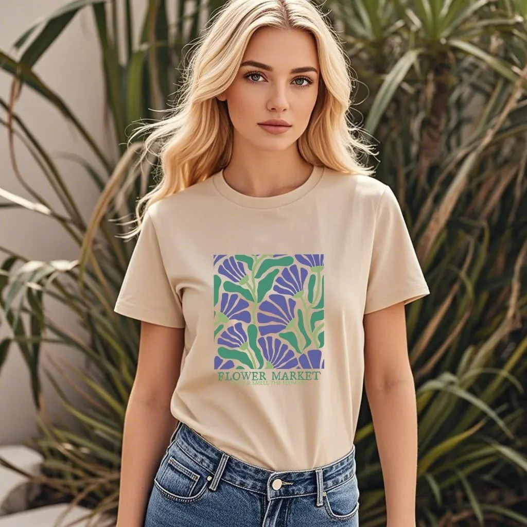 Wildflower Shirt for Women Vintage Floral Tee Flower Plant Tops Sunflower Printed Casual Tees