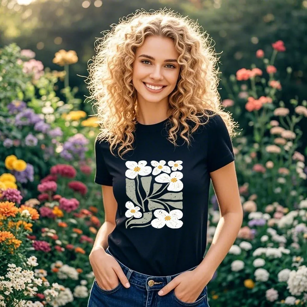 Wildflower Shirt for Women Vintage Floral Tee Flower Plant Tops Sunflower Printed Casual Tees