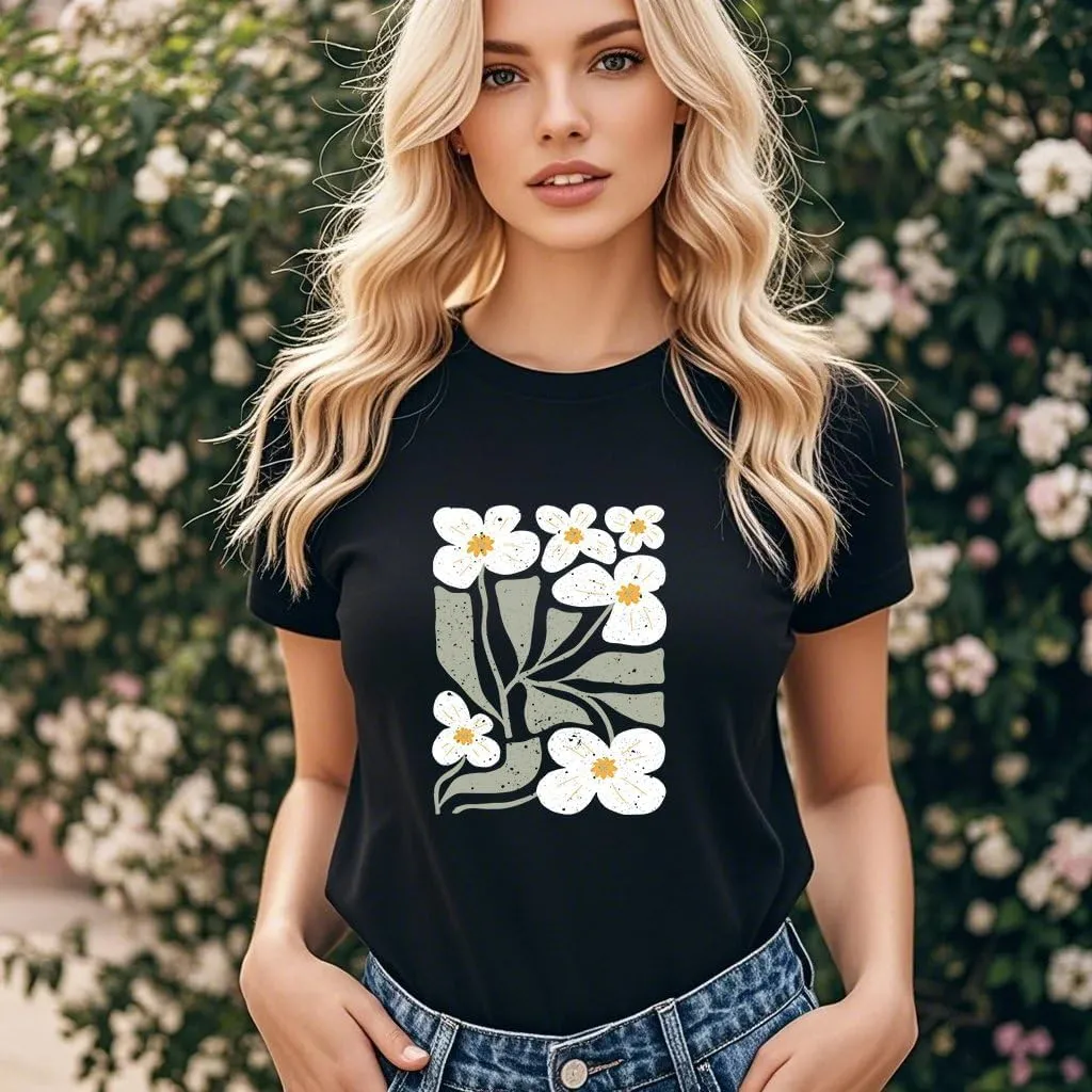 Wildflower Shirt for Women Vintage Floral Tee Flower Plant Tops Sunflower Printed Casual Tees