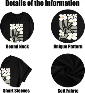 Wildflower Shirt for Women Vintage Floral Tee Flower Plant Tops Sunflower Printed Casual Tees