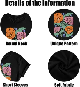 Wildflower Shirt for Women Vintage Floral Tee Flower Plant Tops Sunflower Printed Casual Tees