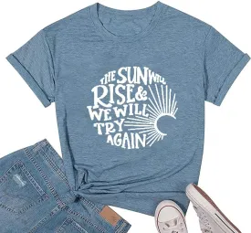 Womens Sunshine Sunrise Graphic Tee Summer Casual Short Sleeve Positive Saying Letter Print Teacher Inspirational T Shirt