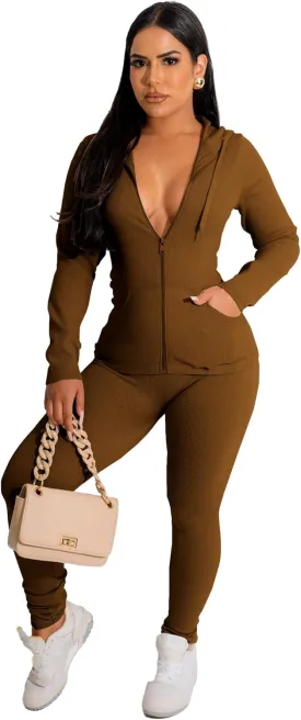 YeGine Women 2 Piece Outfits Long Sleeve Tracksuit Bodycon Matching Sets Hoodie Jacket Jogging Suit