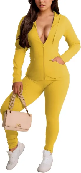 YeGine Women 2 Piece Outfits Long Sleeve Tracksuit Bodycon Matching Sets Hoodie Jacket Jogging Suit