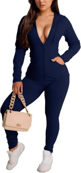 YeGine Women 2 Piece Outfits Long Sleeve Tracksuit Bodycon Matching Sets Hoodie Jacket Jogging Suit