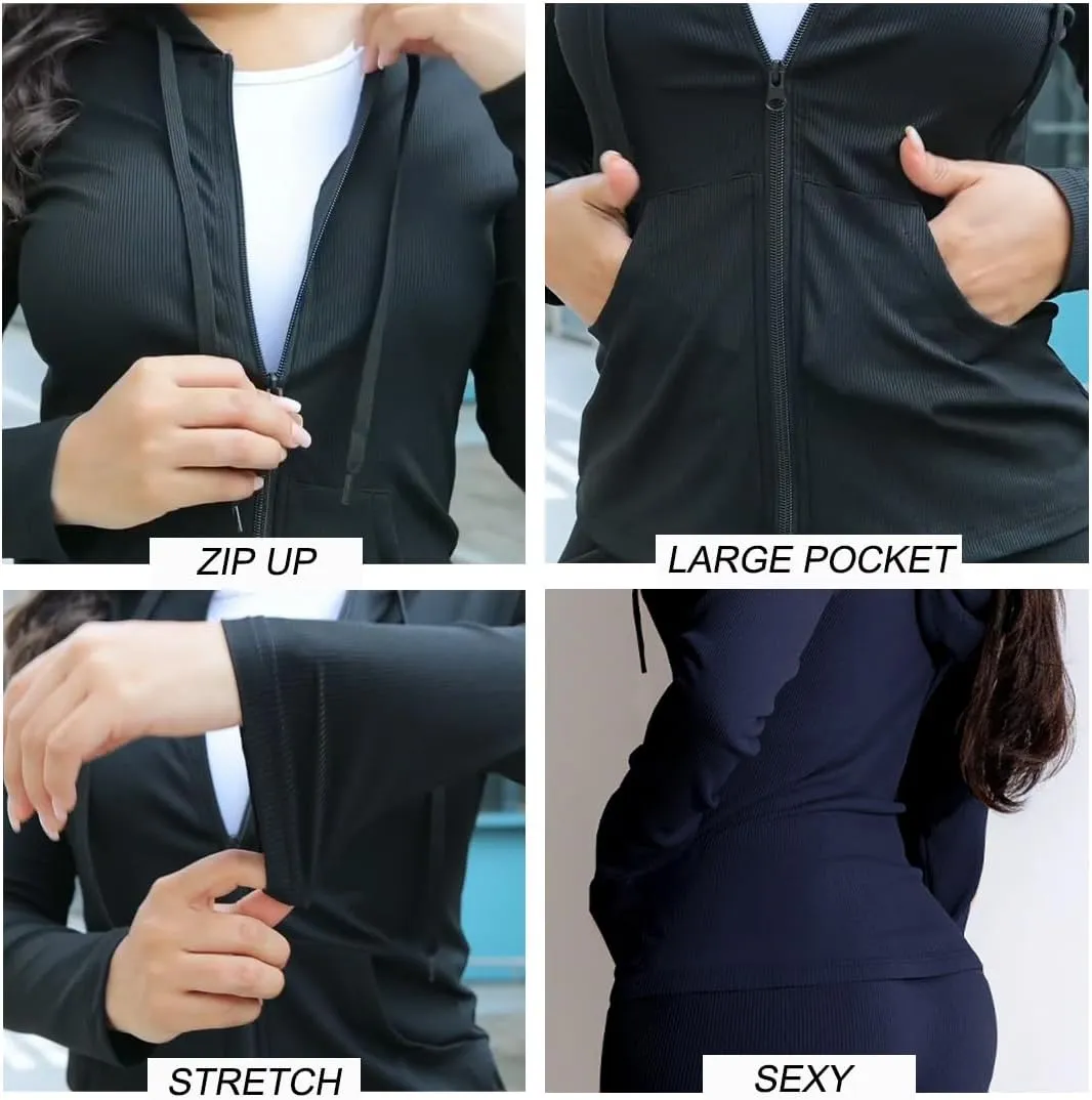 YeGine Women 2 Piece Outfits Long Sleeve Tracksuit Bodycon Matching Sets Hoodie Jacket Jogging Suit