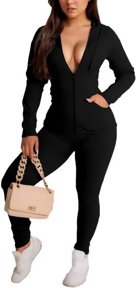 YeGine Women 2 Piece Outfits Long Sleeve Tracksuit Bodycon Matching Sets Hoodie Jacket Jogging Suit