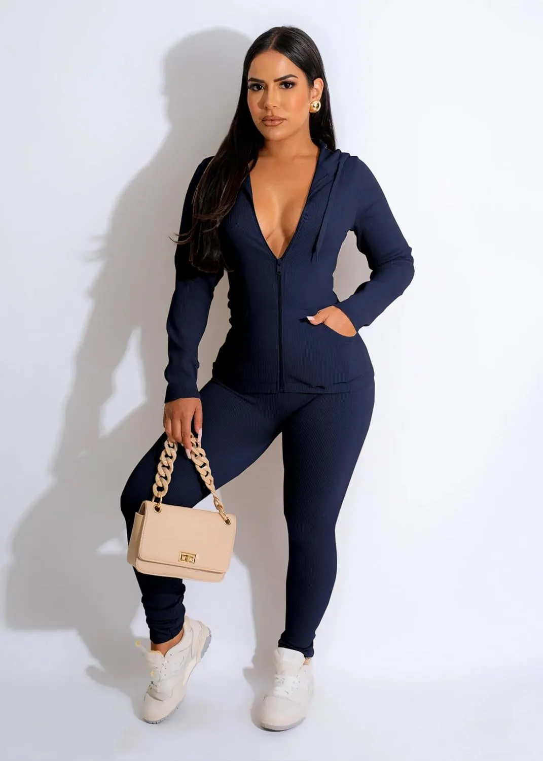 YeGine Women 2 Piece Outfits Long Sleeve Tracksuit Bodycon Matching Sets Hoodie Jacket Jogging Suit