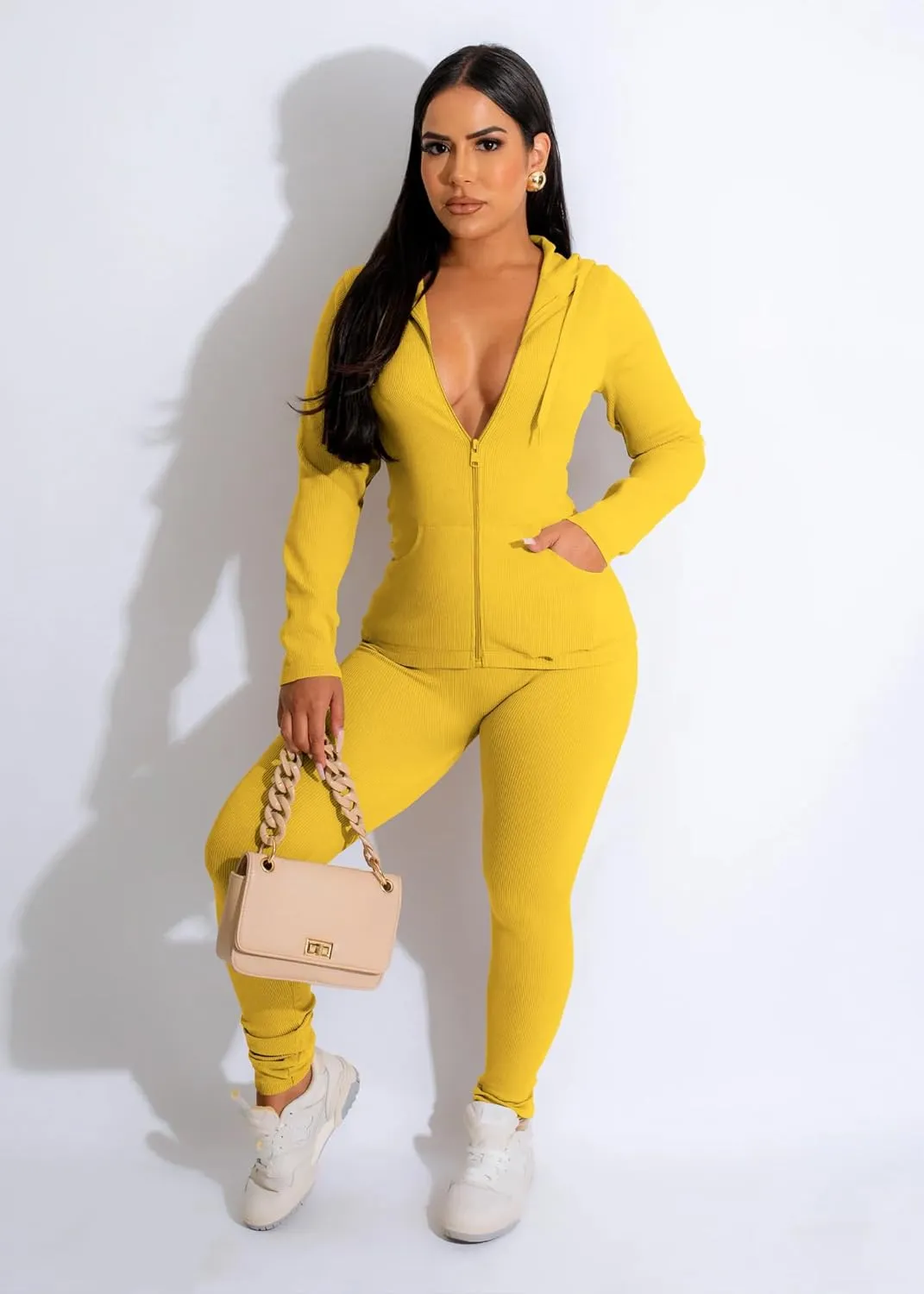 YeGine Women 2 Piece Outfits Long Sleeve Tracksuit Bodycon Matching Sets Hoodie Jacket Jogging Suit