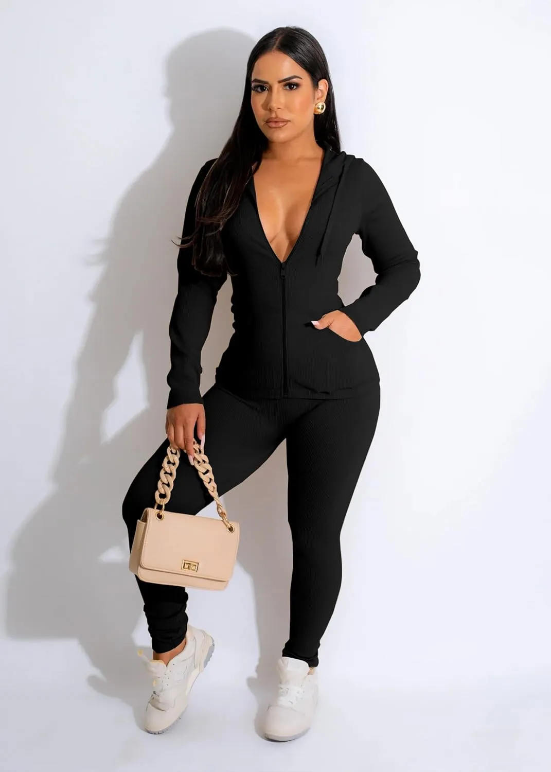 YeGine Women 2 Piece Outfits Long Sleeve Tracksuit Bodycon Matching Sets Hoodie Jacket Jogging Suit