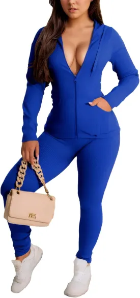 YeGine Women 2 Piece Outfits Long Sleeve Tracksuit Bodycon Matching Sets Hoodie Jacket Jogging Suit