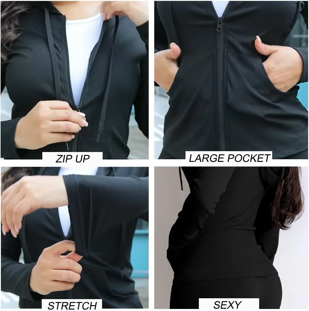 YeGine Women 2 Piece Outfits Long Sleeve Tracksuit Bodycon Matching Sets Hoodie Jacket Jogging Suit