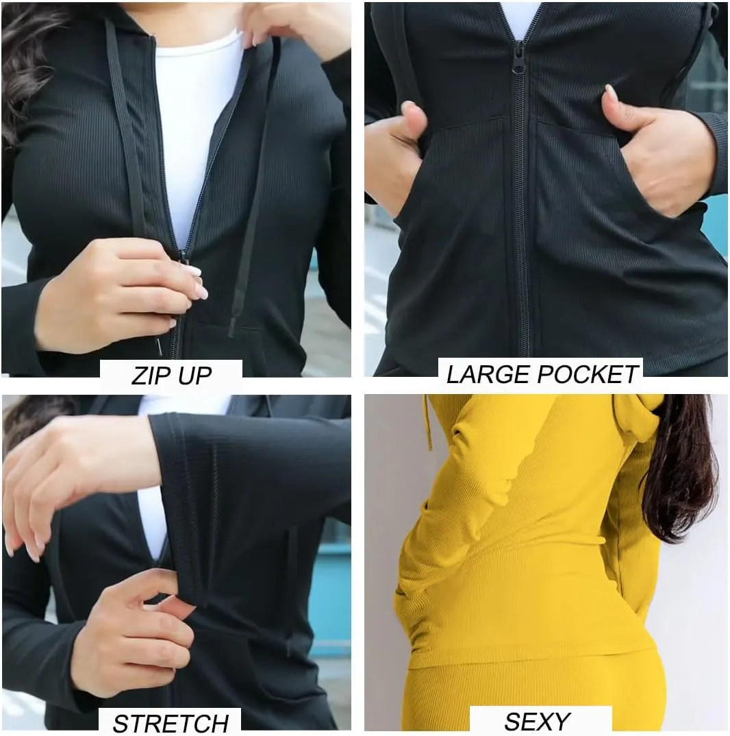 YeGine Women 2 Piece Outfits Long Sleeve Tracksuit Bodycon Matching Sets Hoodie Jacket Jogging Suit