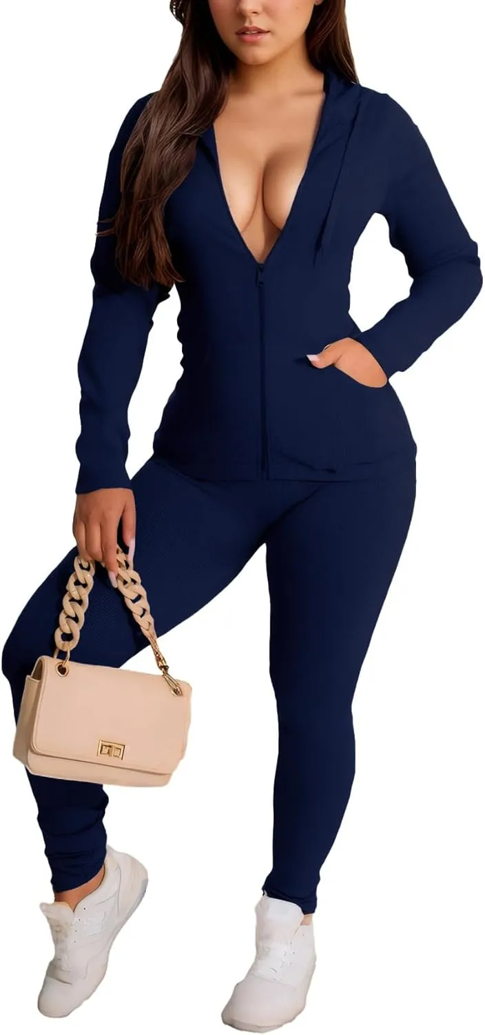 YeGine Women 2 Piece Outfits Long Sleeve Tracksuit Bodycon Matching Sets Hoodie Jacket Jogging Suit
