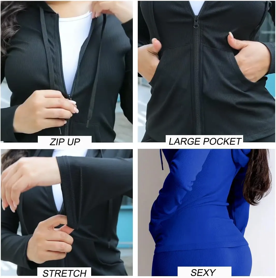 YeGine Women 2 Piece Outfits Long Sleeve Tracksuit Bodycon Matching Sets Hoodie Jacket Jogging Suit