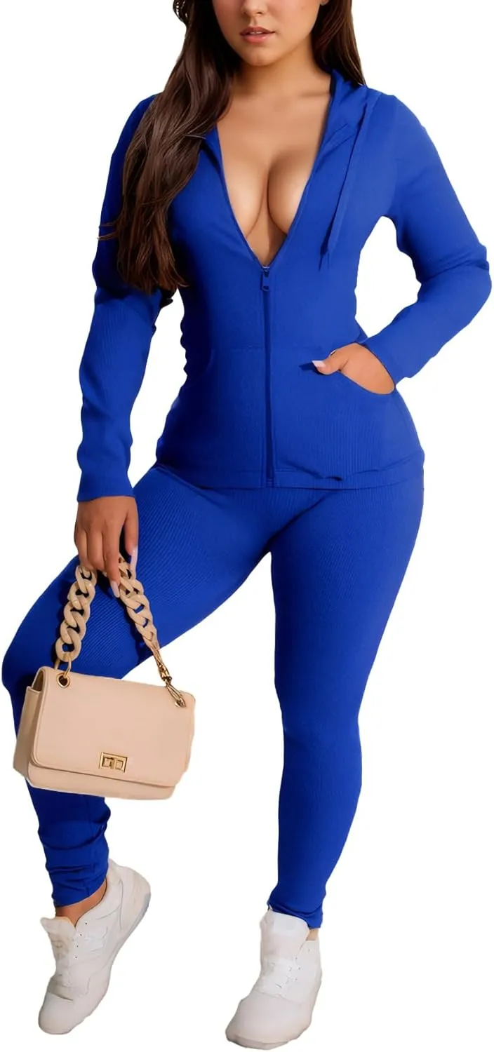 YeGine Women 2 Piece Outfits Long Sleeve Tracksuit Bodycon Matching Sets Hoodie Jacket Jogging Suit