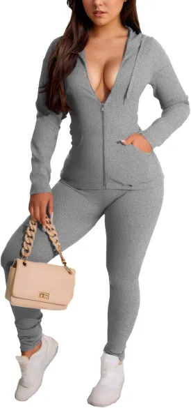 YeGine Women 2 Piece Outfits Long Sleeve Tracksuit Bodycon Matching Sets Hoodie Jacket Jogging Suit