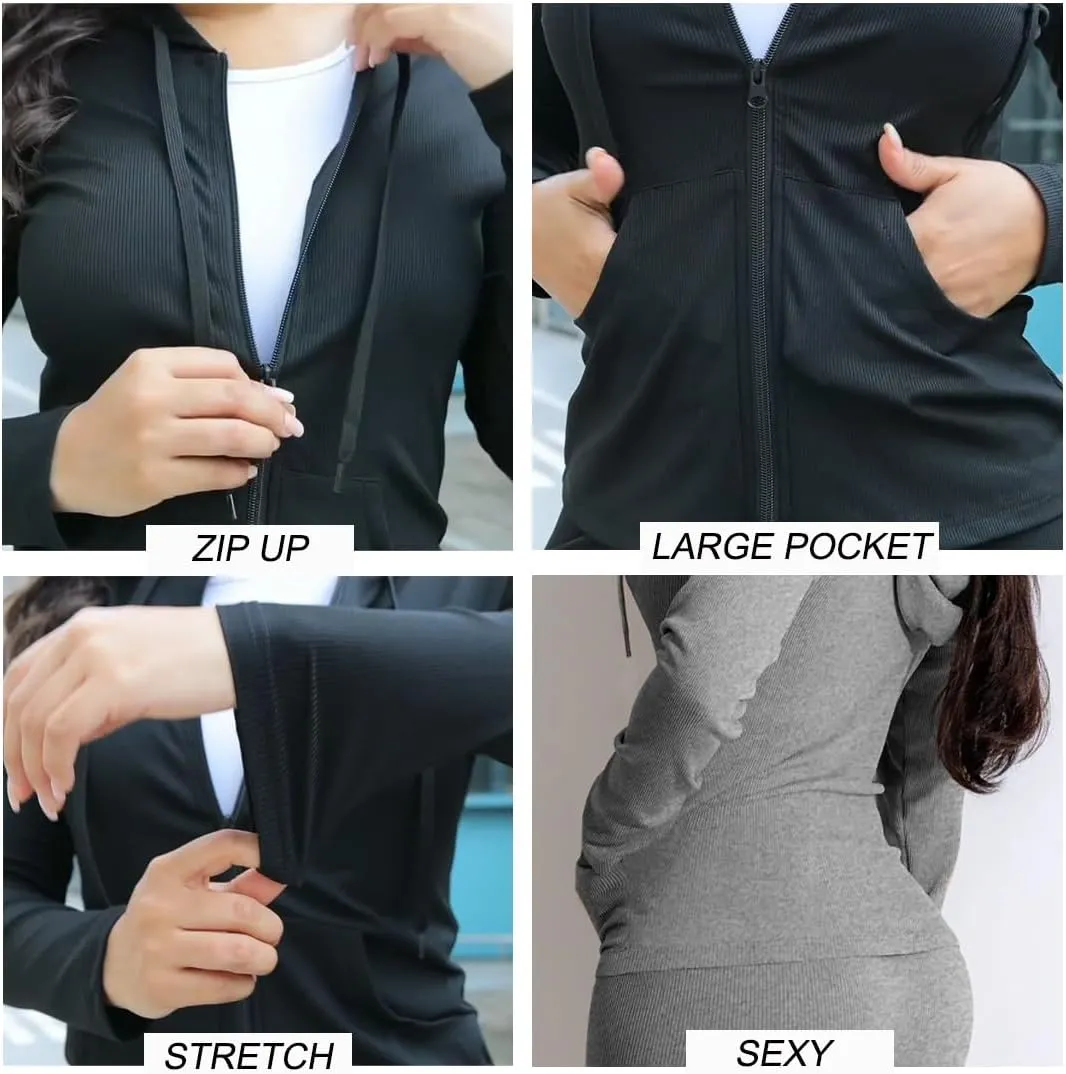 YeGine Women 2 Piece Outfits Long Sleeve Tracksuit Bodycon Matching Sets Hoodie Jacket Jogging Suit