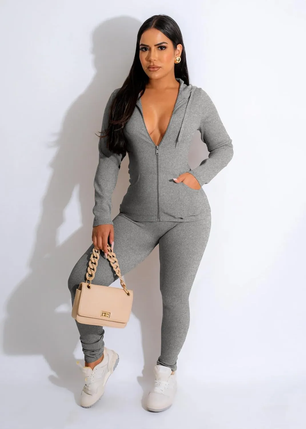 YeGine Women 2 Piece Outfits Long Sleeve Tracksuit Bodycon Matching Sets Hoodie Jacket Jogging Suit